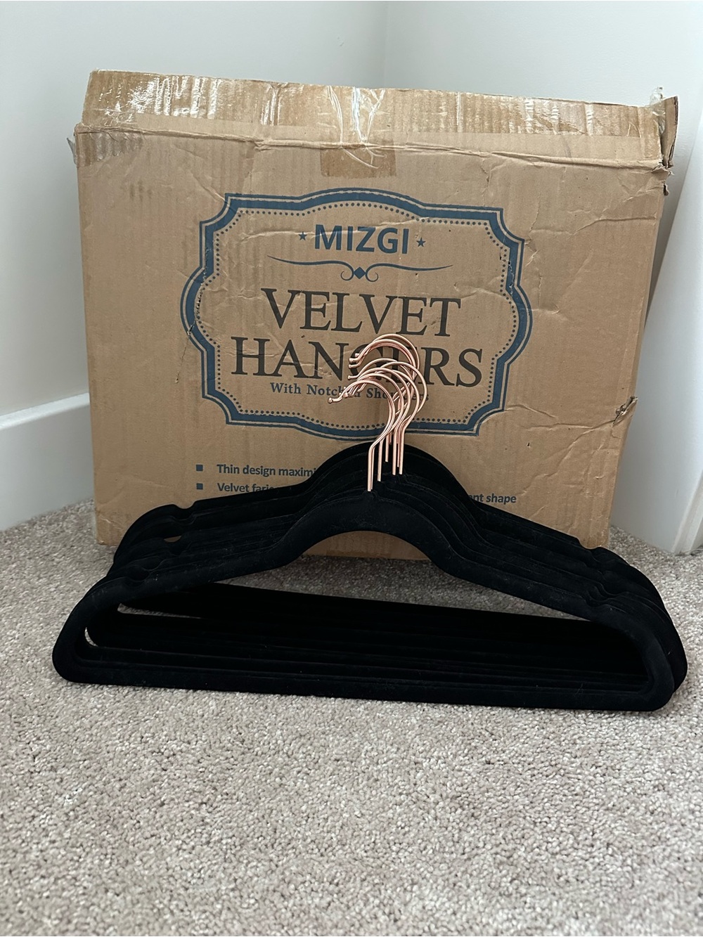 Mizgi Velvet Hangers - Black with Rose Gold Hooks (Set)